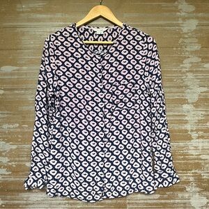 Boden Navy and Light Pink Print Long-Sleeve Blouse